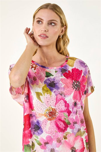 Pink Floral Sparkle Top