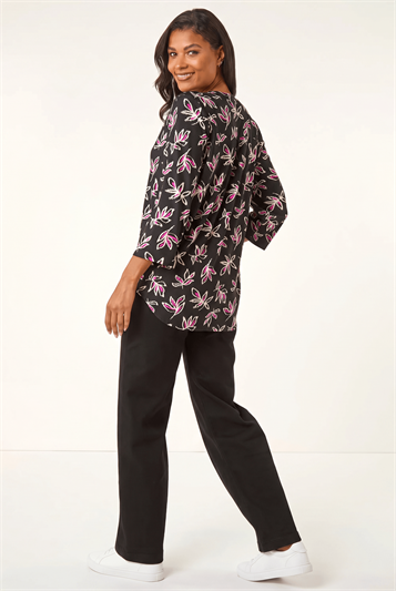 Abstract Print V-Neck Stretch Top 19425008