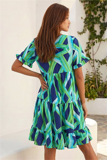 Abstract Print Tiered Smock Dress 14496334