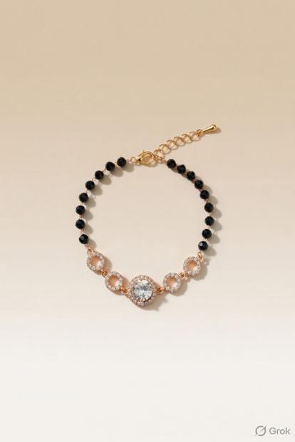 Black Indian Nazaria Round Zircon Mangalsutra Beaded Indian Bracelet