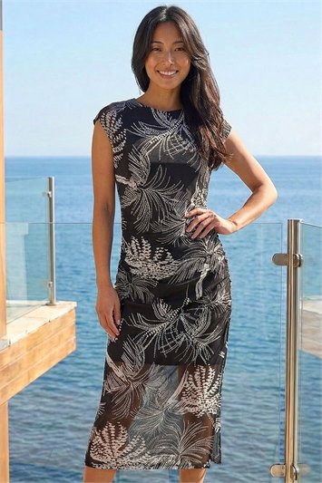 Petite Abstract Print Gathered Stretch Dress 14849708