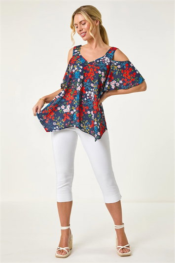 Petite Floral Cold Shoulder Top 20179960