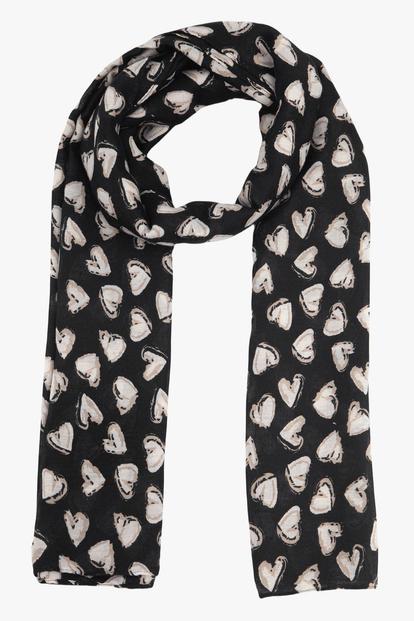 Black Sketched Love Hearts Lightweight Scarf