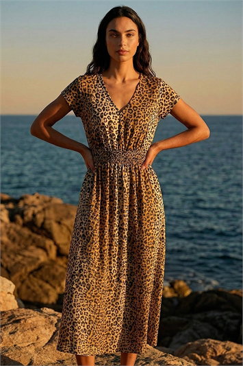 Animal Print Shirred Waist Maxi Dress 14722216