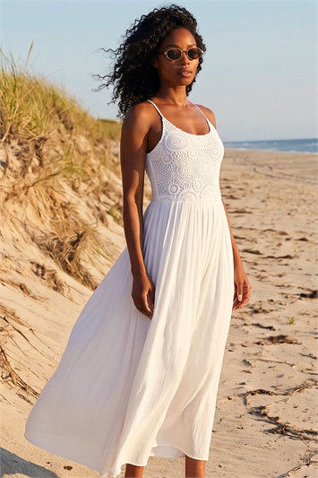 Lace Bodice Shirred Midi Dress 14483994