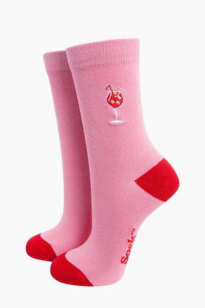 Pink Embroidered Aperitivo Spritz Cotton Socks