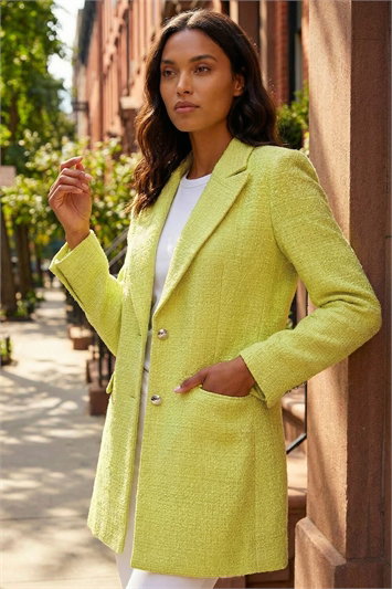 Green Longline Boucle Textured Jacket