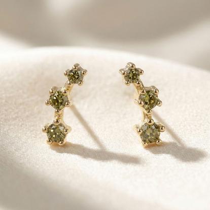 Green Peridot August Birthstone Climber Stud Earrings