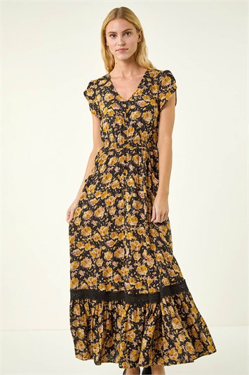 Yellow Floral Buttoned Maxi Dress