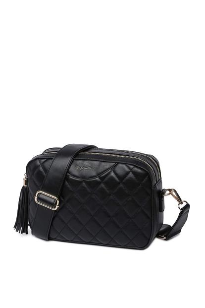 Black Quilted Cross Body Camera Bag