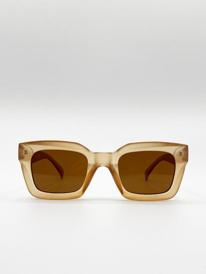 Cream Oversized Square Sunglasses In Matte Honey