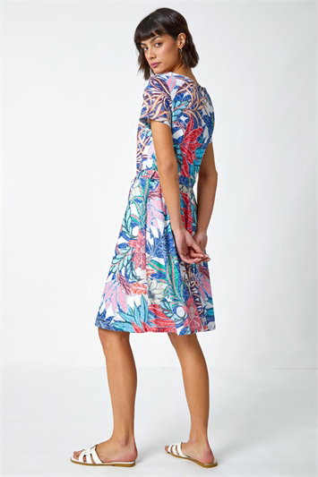 Tropical Burnout Print Belted Skater Dress 14362080