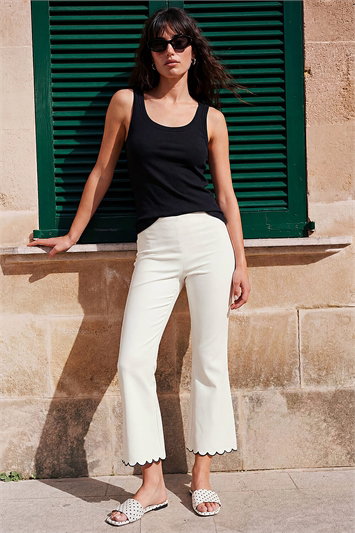 White Cropped Stretch Flared Trouser