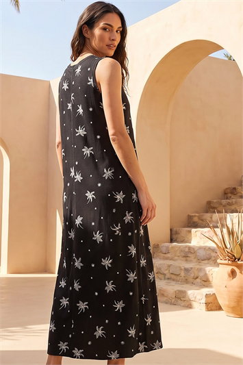 Cotton Palm Print Pocket Midi Dress 14922108