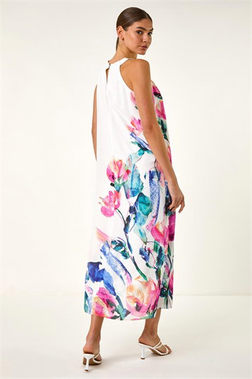 Floral Placement Halter Neck Midi Dress 14703172