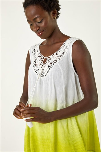 Green Cotton Lace Detail Ombre Vest Top