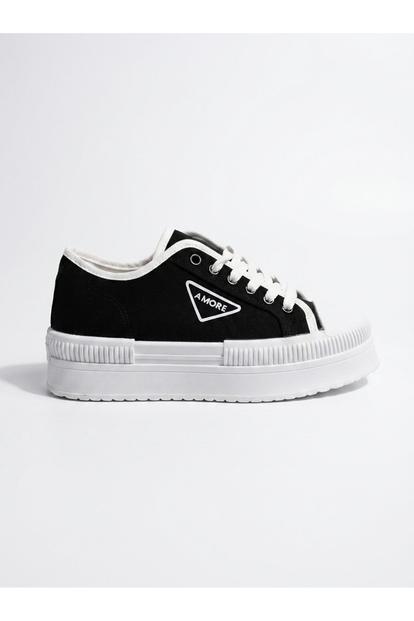 Black Constance Canvas Platform Lace Up Trainers