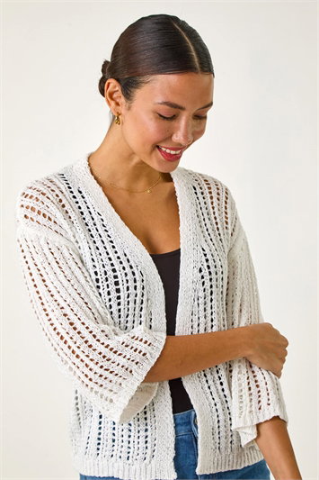 White Stitch Detail Knit Cardigan