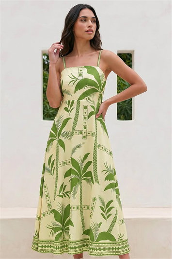 Strappy Palm Print Midi Dress 14899134