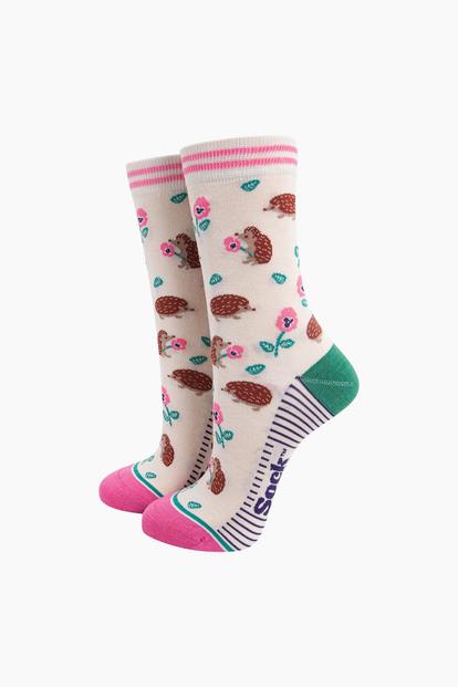 Blue Floral Hedgehog Bamboo Socks