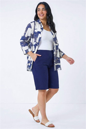 Blue Curve Knee Length Stretch Shorts