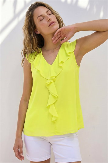 Yellow Chiffon Ruffle Vest Top