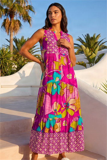 Boho Floral Print Smock Maxi Dress 14526176