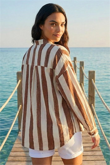 Stripe Print Relaxed Button Shirt 10205414