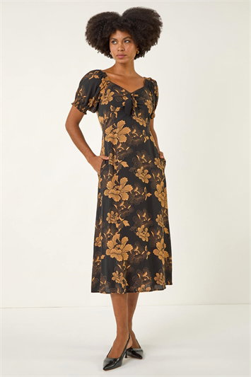 Floral Print Ruched Midi Dress 14788501