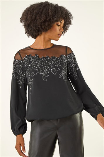 Sequin Detail Bubble Hem Top 20233708
