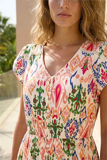 Orange Abstract Button Down Maxi Dress