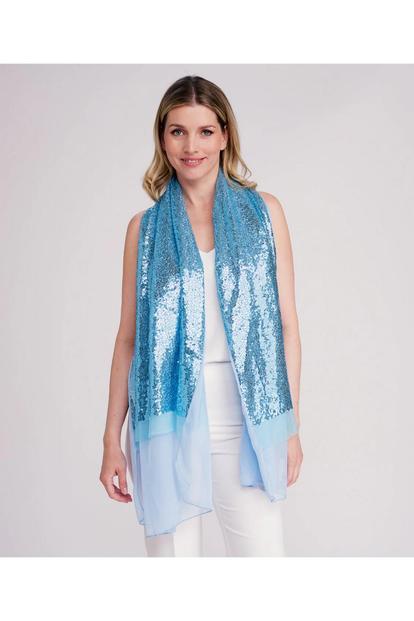 Blue Chrystal - Embellished Occasion Scarf  - Powder Blue