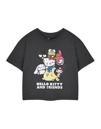 Grey Hello Kitty Cropped Short Sleeved T-Shirt