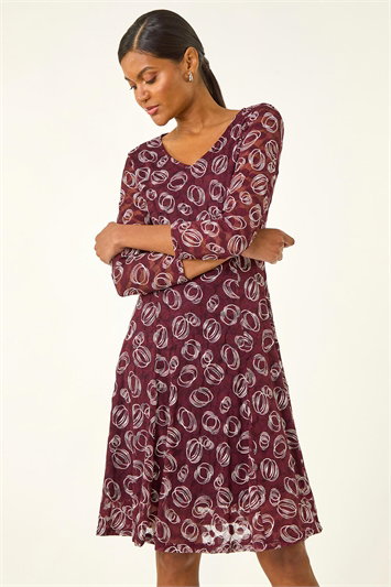 Geo Print Lace Stretch Dress 14778895