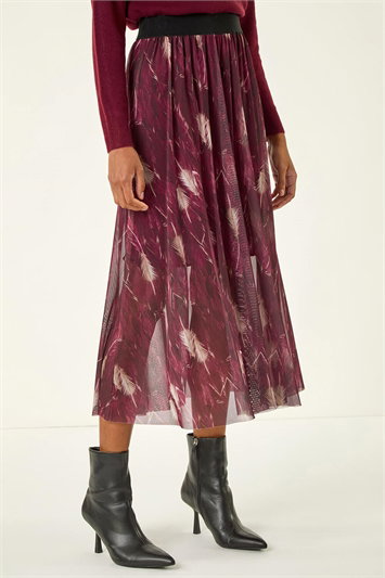 Multi Abstract Print Mesh Overlay Skirt