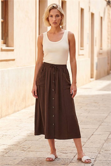 Air Flow Button Front Tie Midi Skirt 17079519