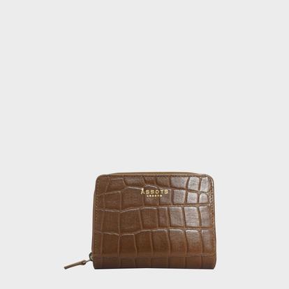 Black 'Jolly' Croc Real Leather Designer Zip-Top Wallet Purse