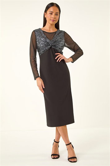 Petite Sequin Contrast Knot Midi Dress 14824308