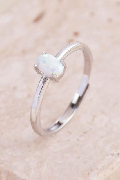 Metallic Sterling Silver White Opal Adjustable Ring