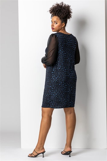 Curve Glitter Leopard Print Mesh Sleeve Dress 14176009
