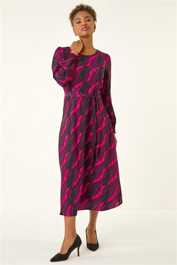 Abstract Feather Shirred Midi Dress 14808872
