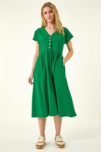 Linen Look Button Midi Dress 14732434