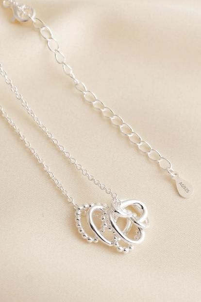 Metallic Sterling Silver Five Love Hearts Necklace