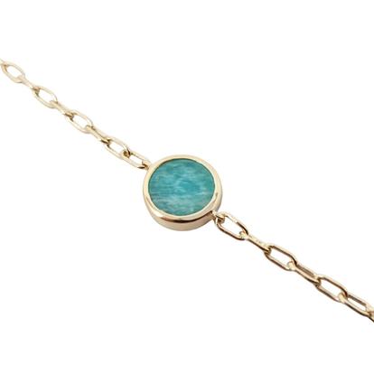 Metallic 18Ct Gold Plated Round Amazonite Bracelet