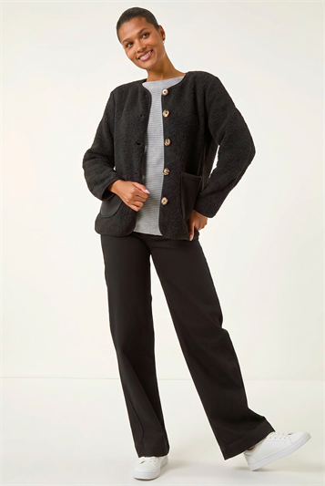Black Fleece Front Pocket Jacket