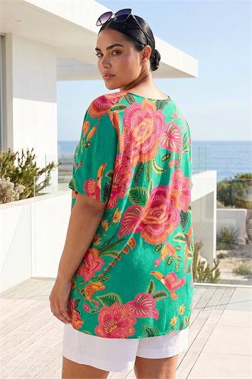 Curve Floral Print V-Neck Top 20257034