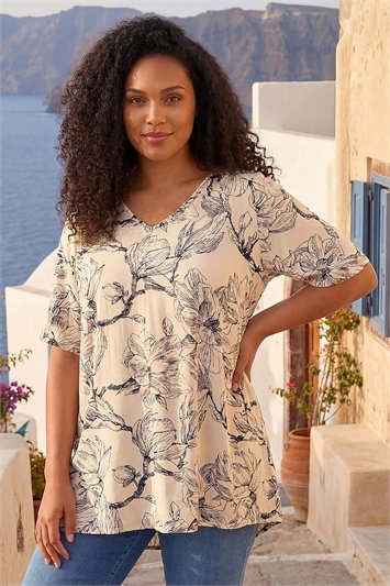 Curve Floral Print Oversized Top 20242838