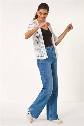 White Stitch Short Sleeve Knit Cardigan