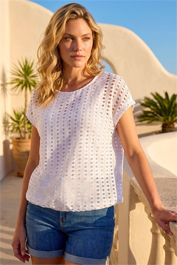 White Cut Out Detail Stretch Top