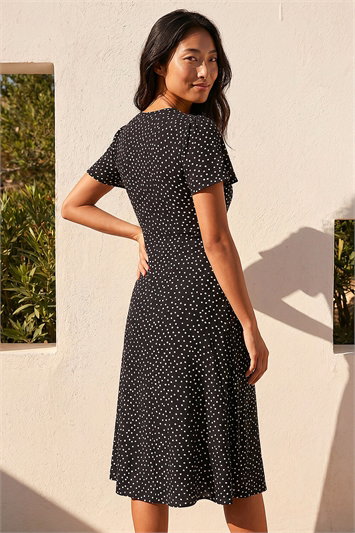 Petite Polka Dot Drawstring Midi Dress 14953708